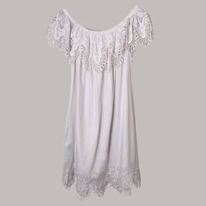 White Graduation Boho Cottagecore Dress 2X Off Shoulder Crochet Lace Vacation
